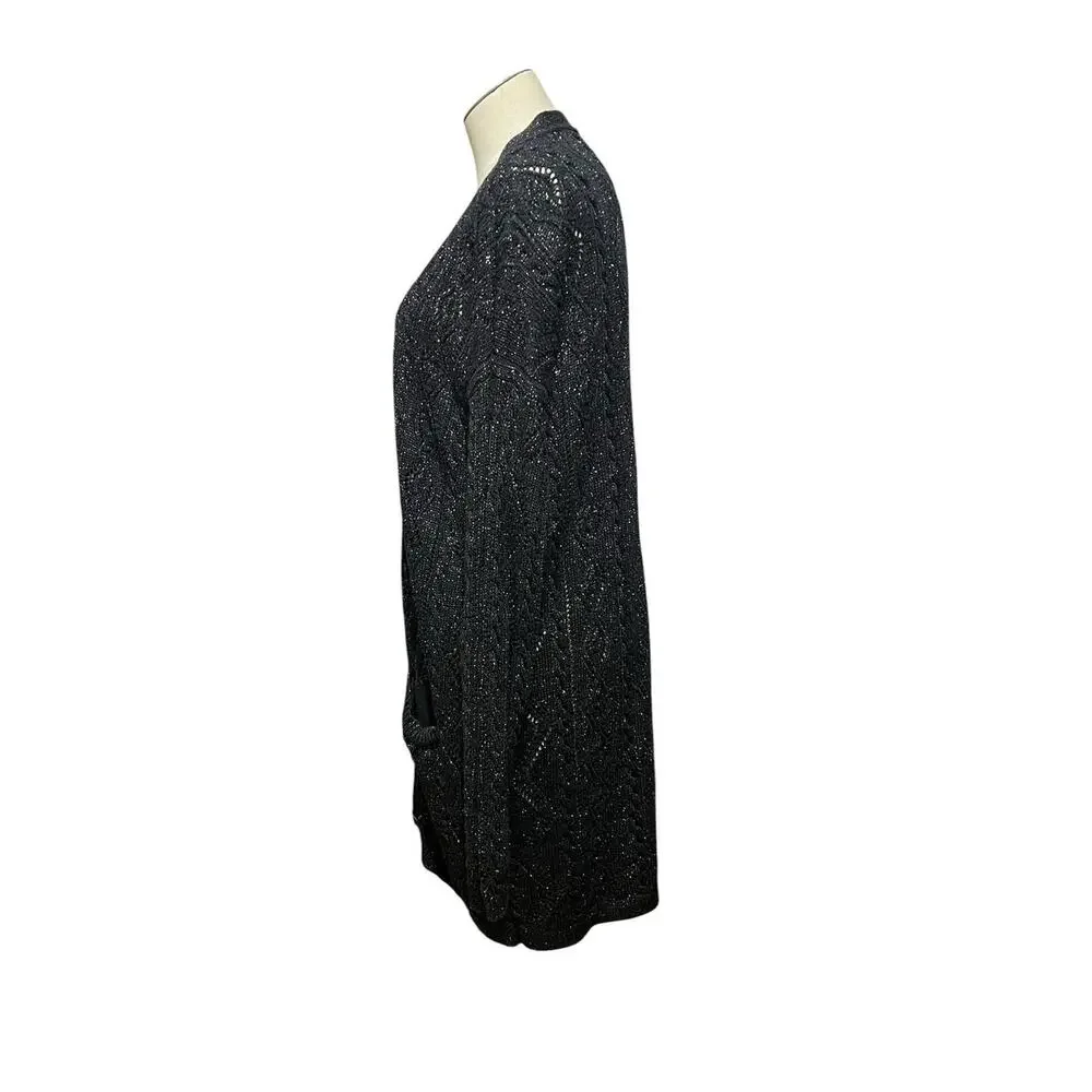 Whimsigoth Free People New Romantics Black Metallic Bang Bang Long Cardigan Sz M